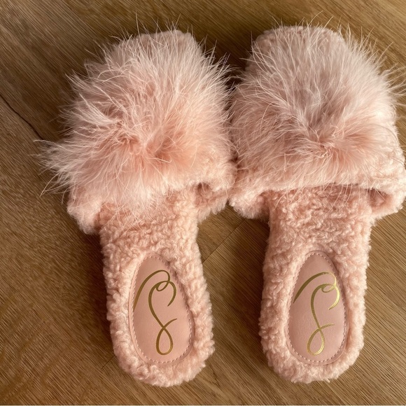 Sam Edelman Women's Francie Fuzzy Open Toe Slippers Blush - Picture 6 of 7